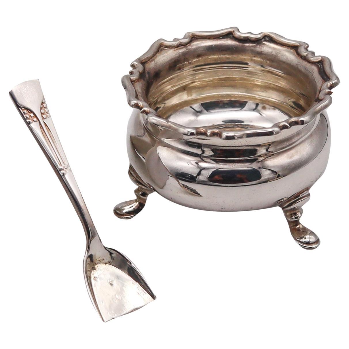 Atkin Brothers England 1912 Sheffield Salt Cellar with Spoon 925 Sterling Silver