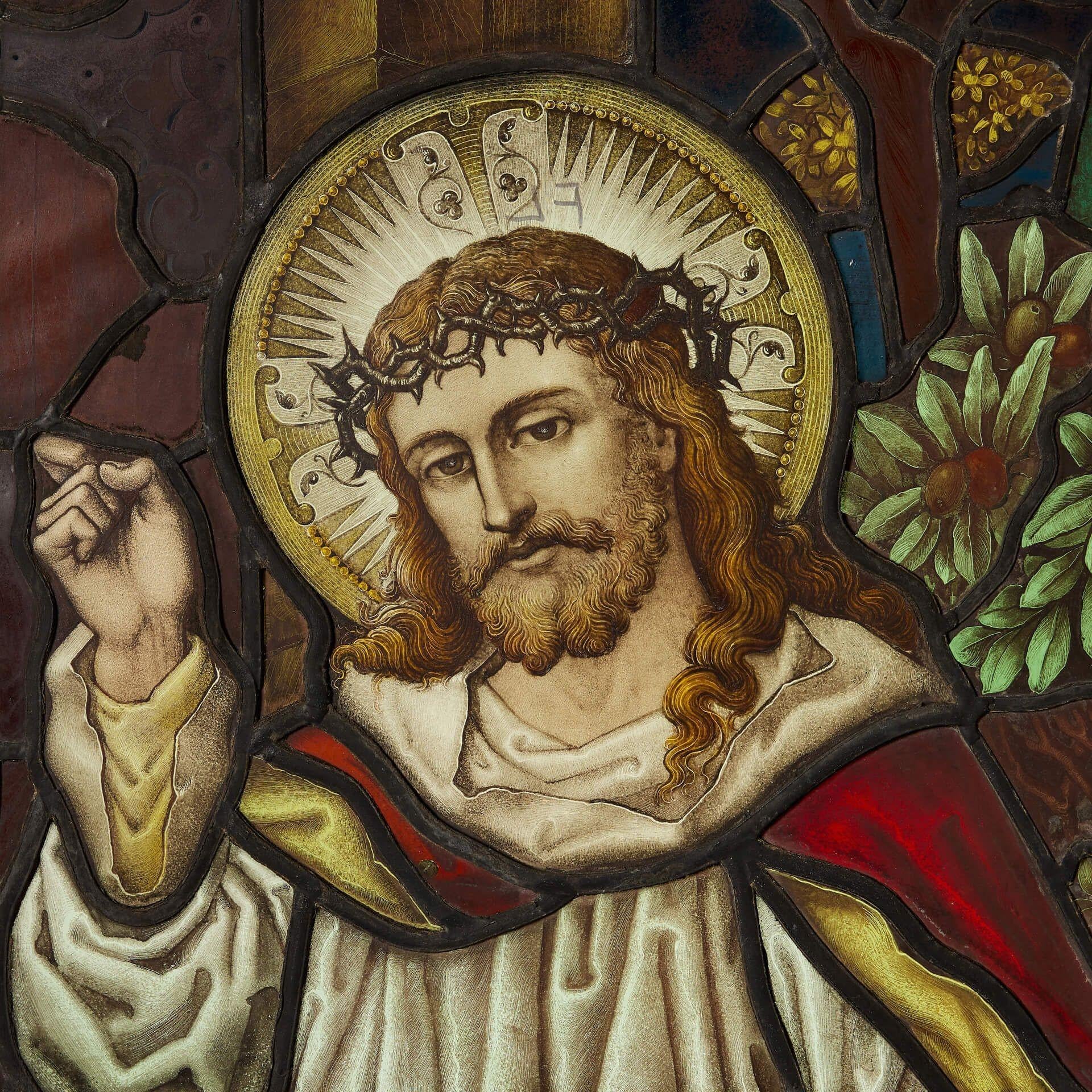 Victorian Atkinson Bros Religious Stained Glass Window of Jesus c.1925 For Sale