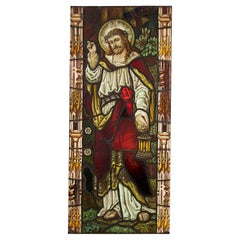 Antique Atkinson Bros Religious Stained Glass Window of Jesus c.1925