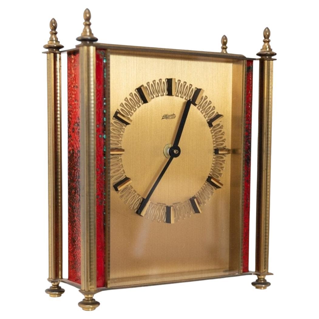 Atlanta Desk Clock Brass Vintage Standing Clock Red Details, 1970s