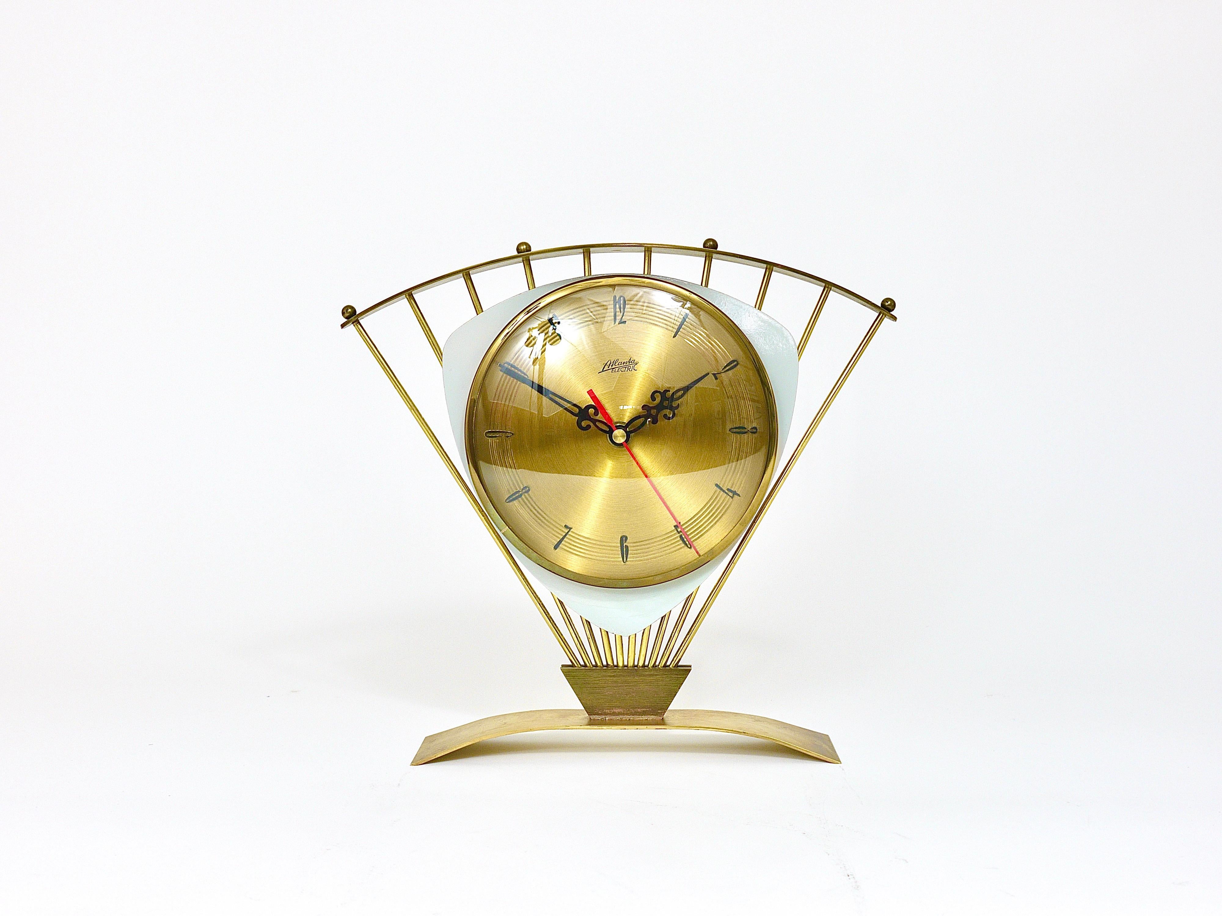 Atlanta Midcentury Atomic Age Sunburst Brass Table Desk Clock, Western Germany For Sale 3