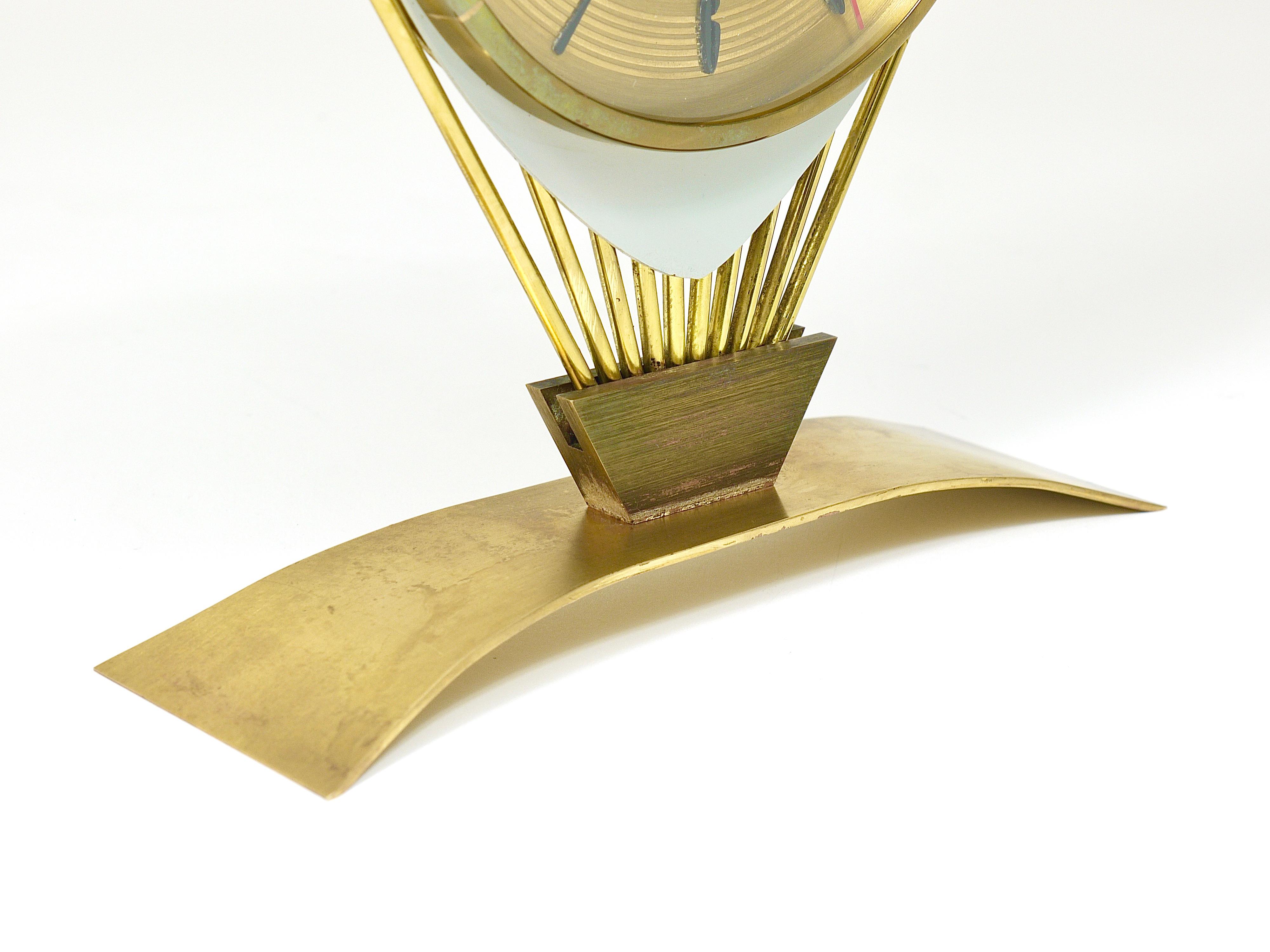 Atlanta Midcentury Atomic Age Sunburst Brass Table Desk Clock, Western Germany For Sale 5