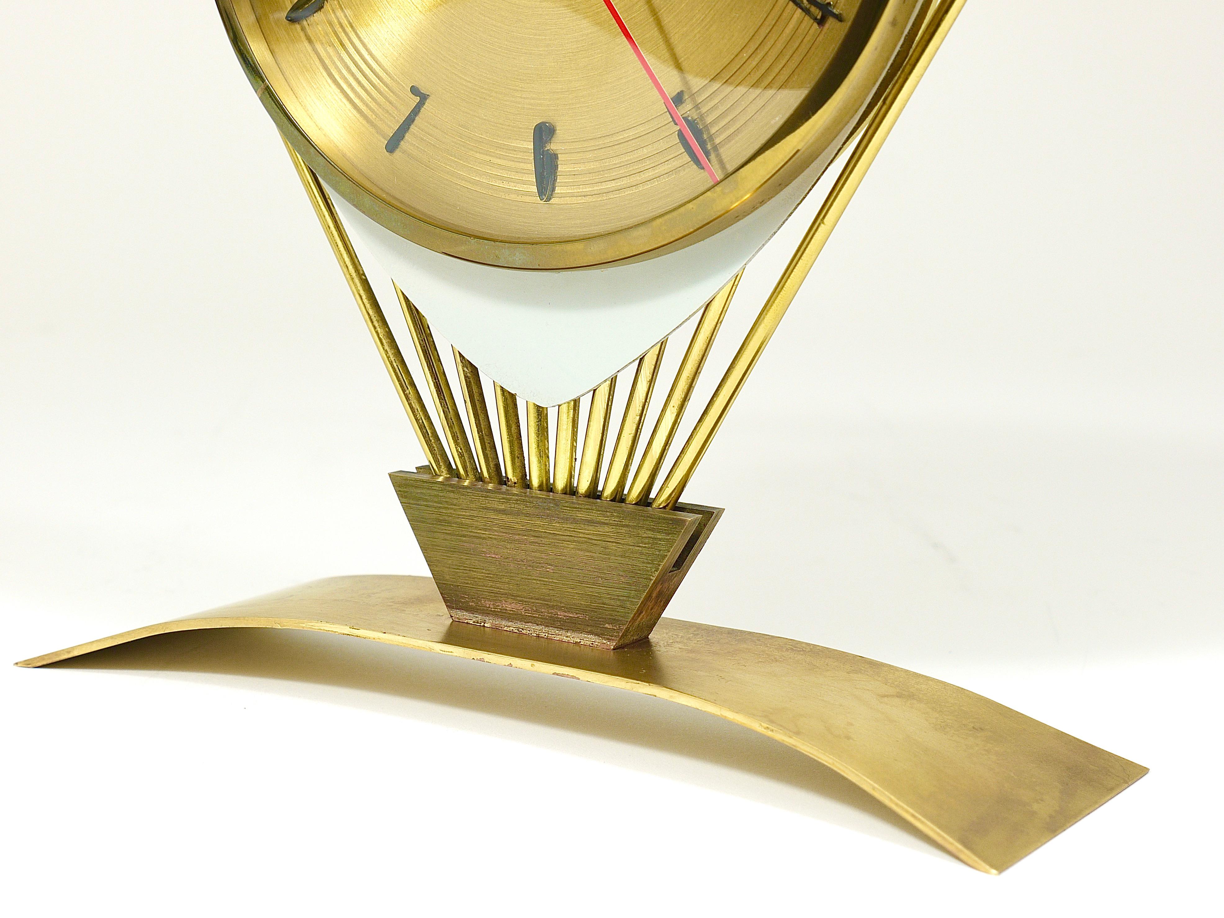 Atlanta Midcentury Atomic Age Sunburst Brass Table Desk Clock, Western Germany For Sale 6