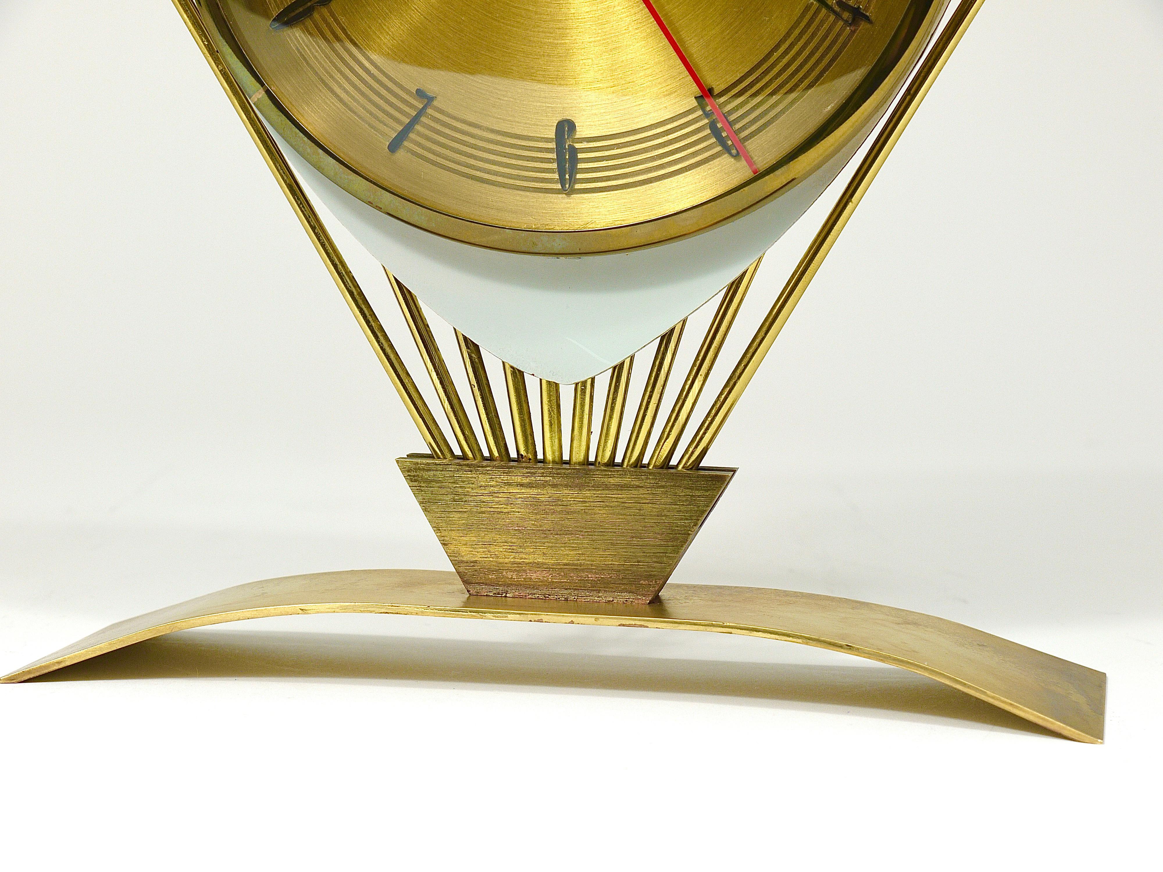 Atlanta Midcentury Atomic Age Sunburst Brass Table Desk Clock, Western Germany For Sale 7