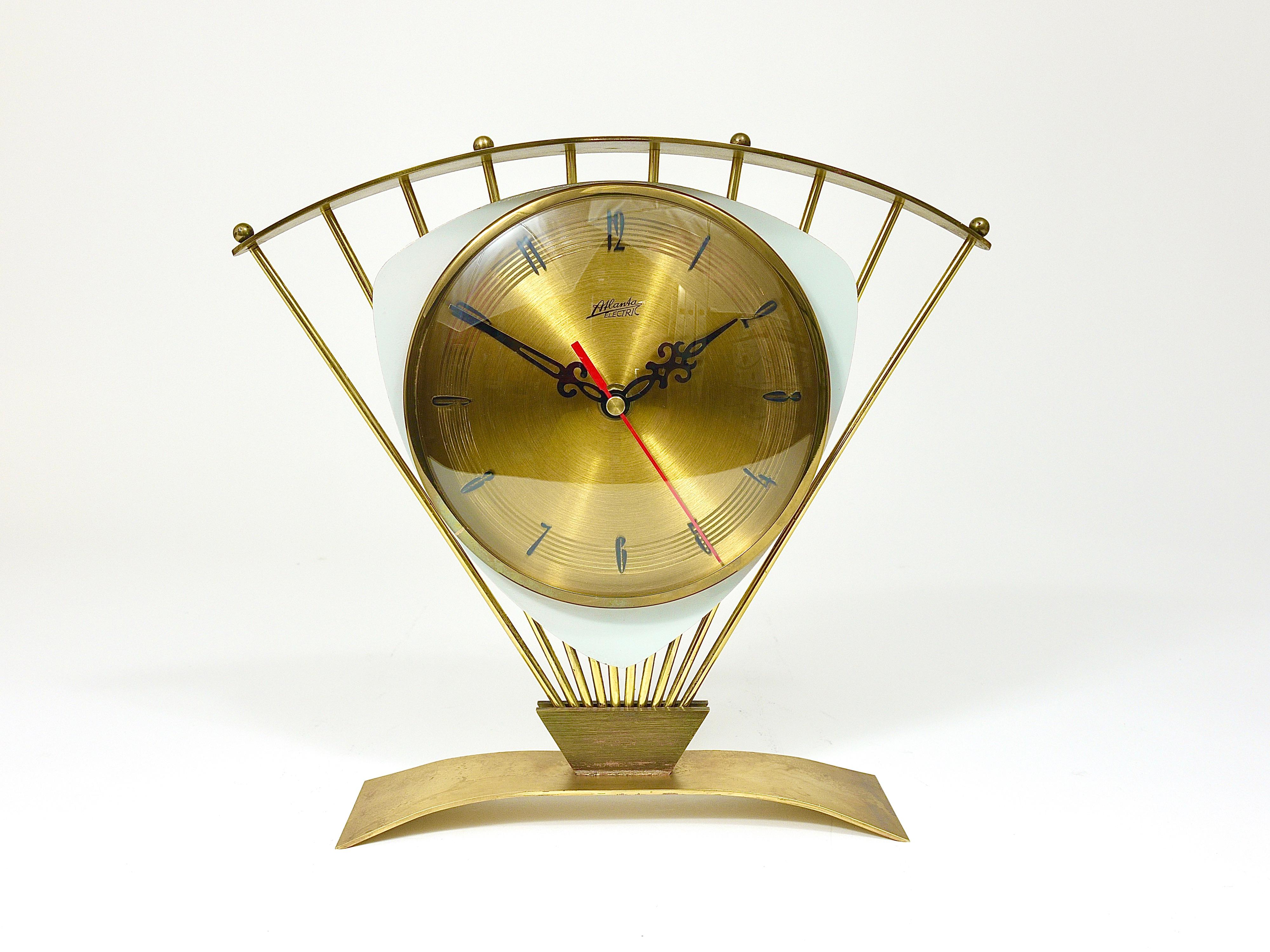 Atlanta Midcentury Atomic Age Sunburst Brass Table Desk Clock, Western Germany For Sale 9