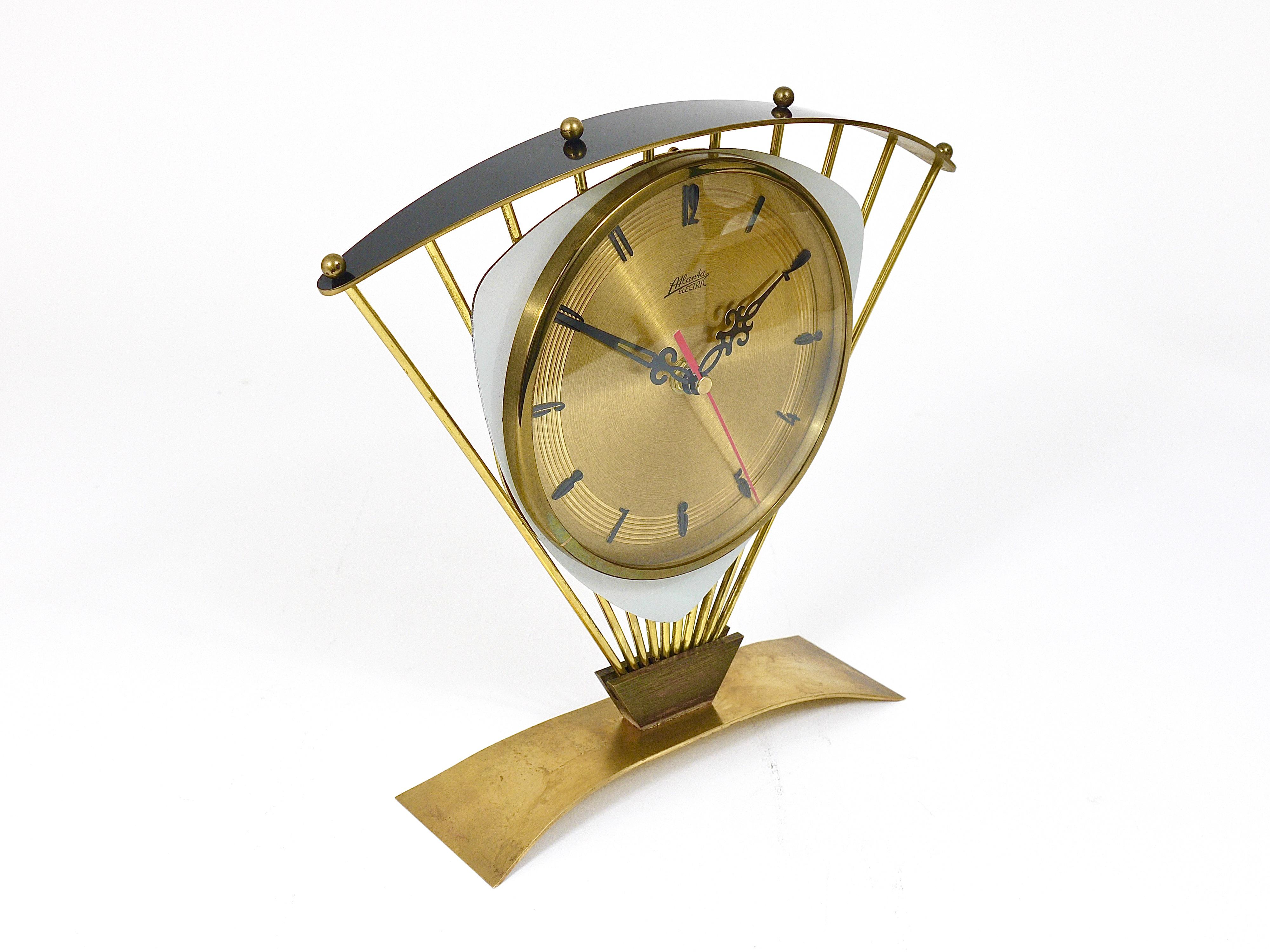 Atlanta Midcentury Atomic Age Sunburst Brass Table Desk Clock, Western Germany For Sale 10