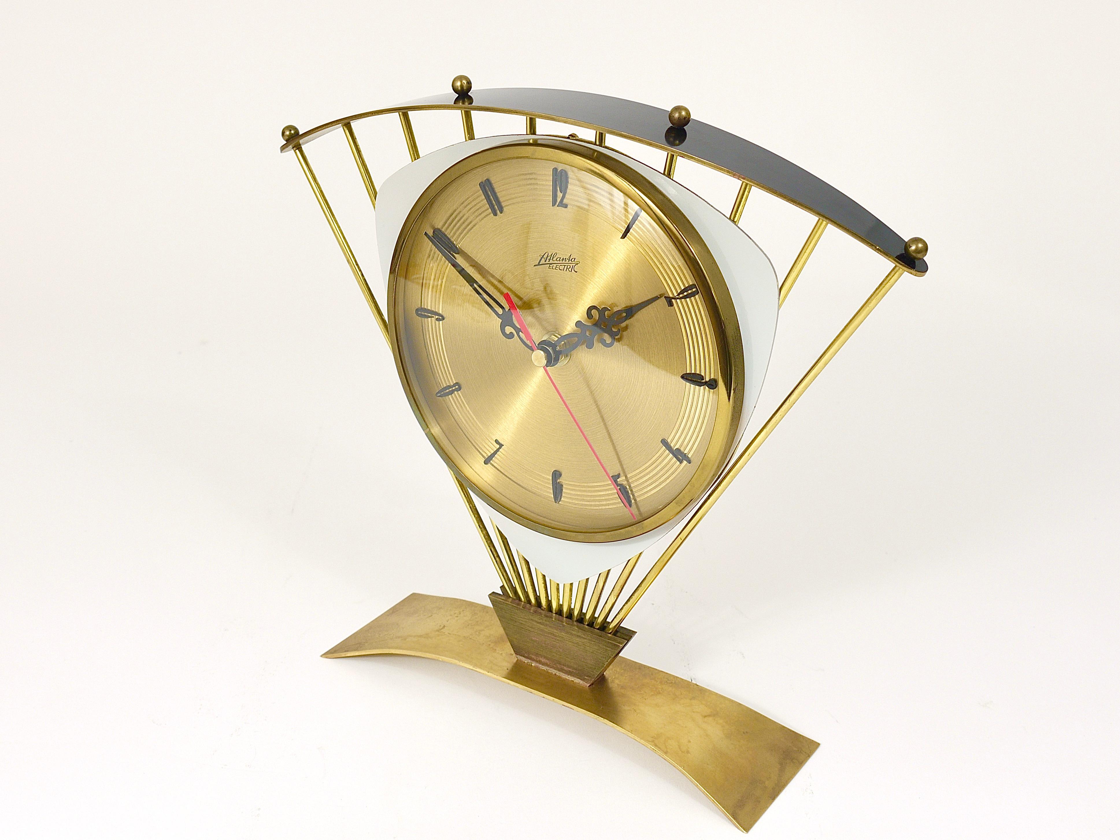 Atlanta Midcentury Atomic Age Sunburst Brass Table Desk Clock, Western Germany For Sale 11