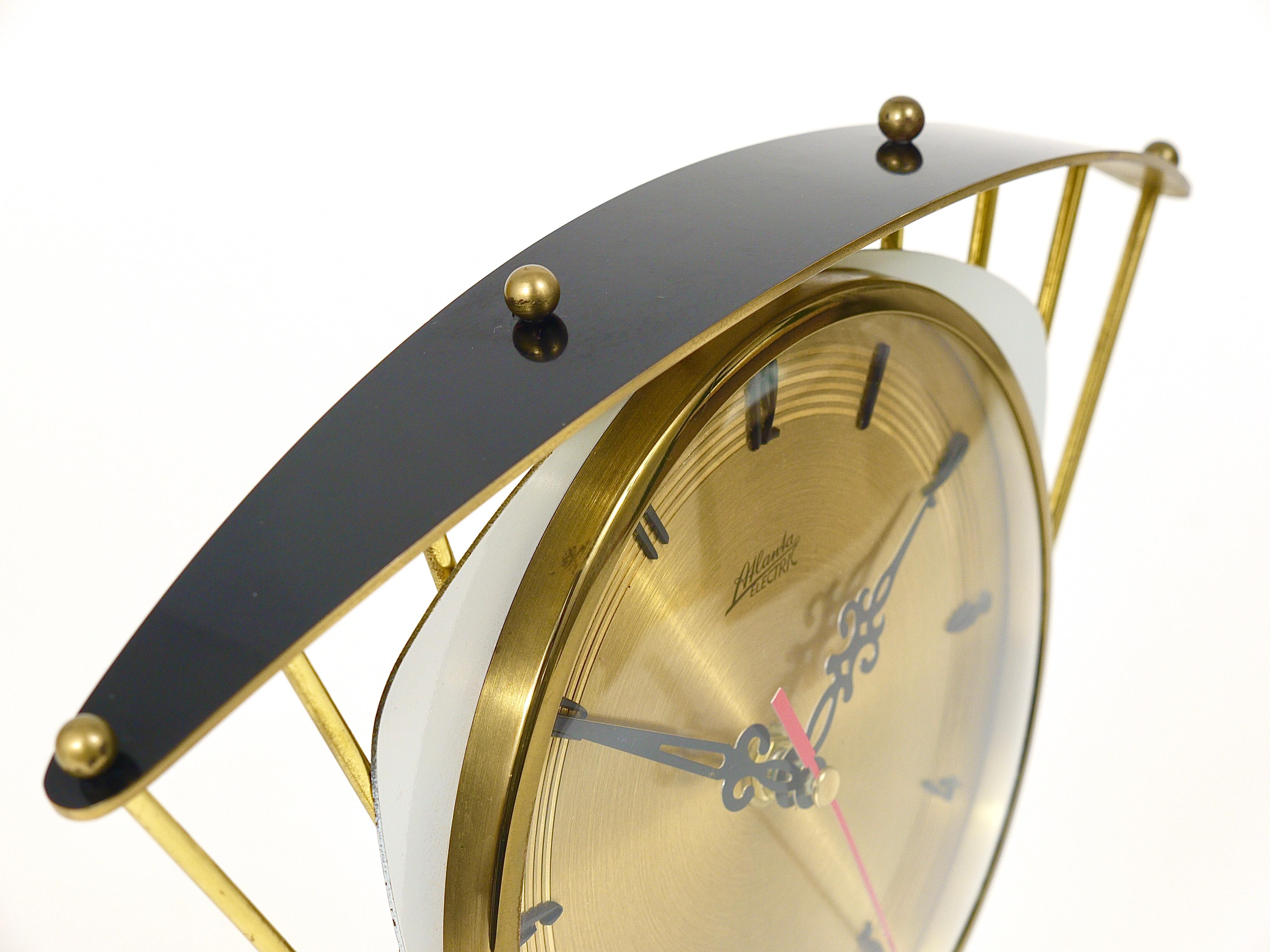 Atlanta Midcentury Atomic Age Sunburst Brass Table Desk Clock, Western Germany For Sale 12