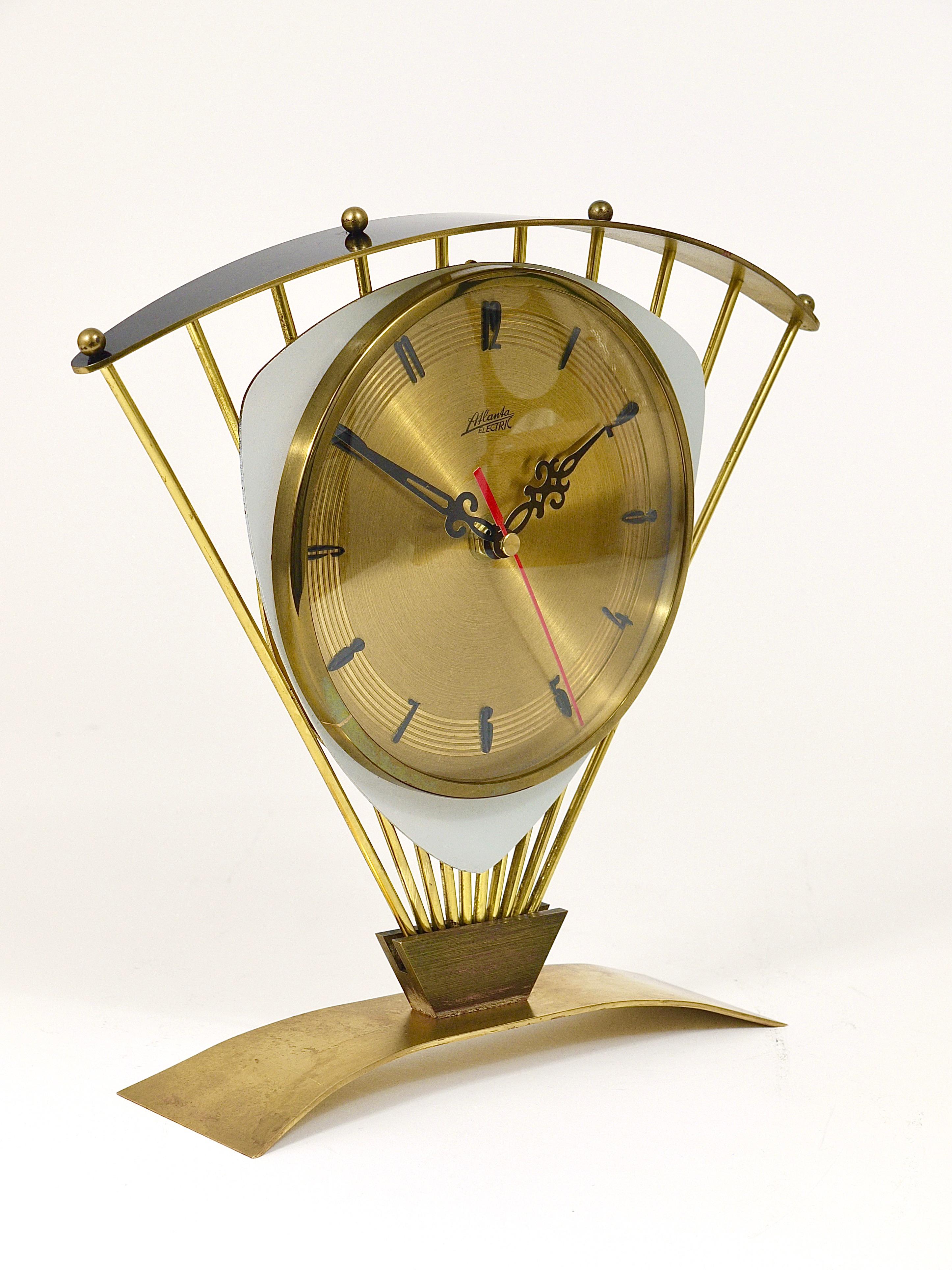 Atlanta Midcentury Atomic Age Sunburst Brass Table Desk Clock, Western Germany For Sale 13