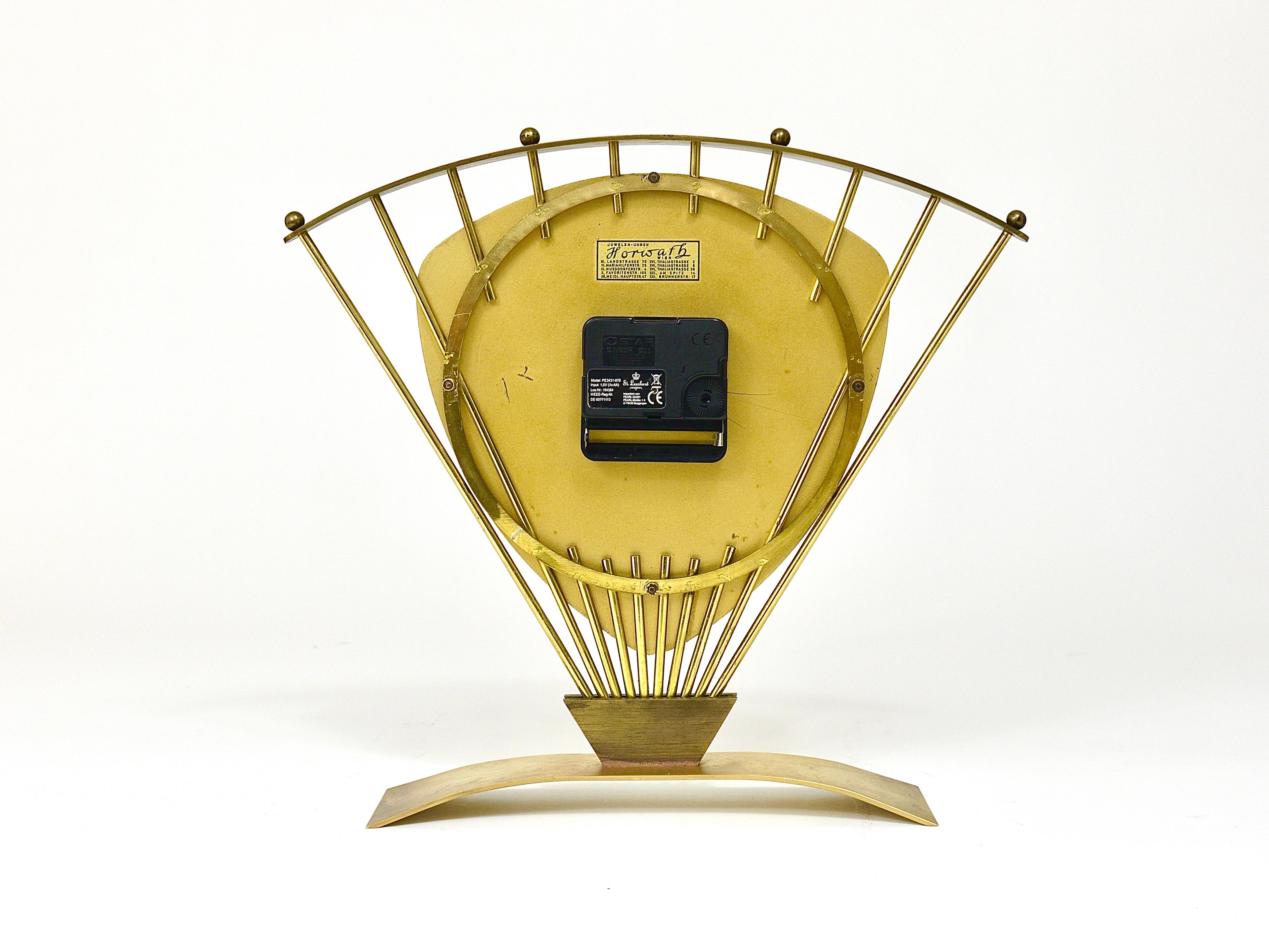 20th Century Atlanta Midcentury Atomic Age Sunburst Brass Table Desk Clock, Western Germany For Sale