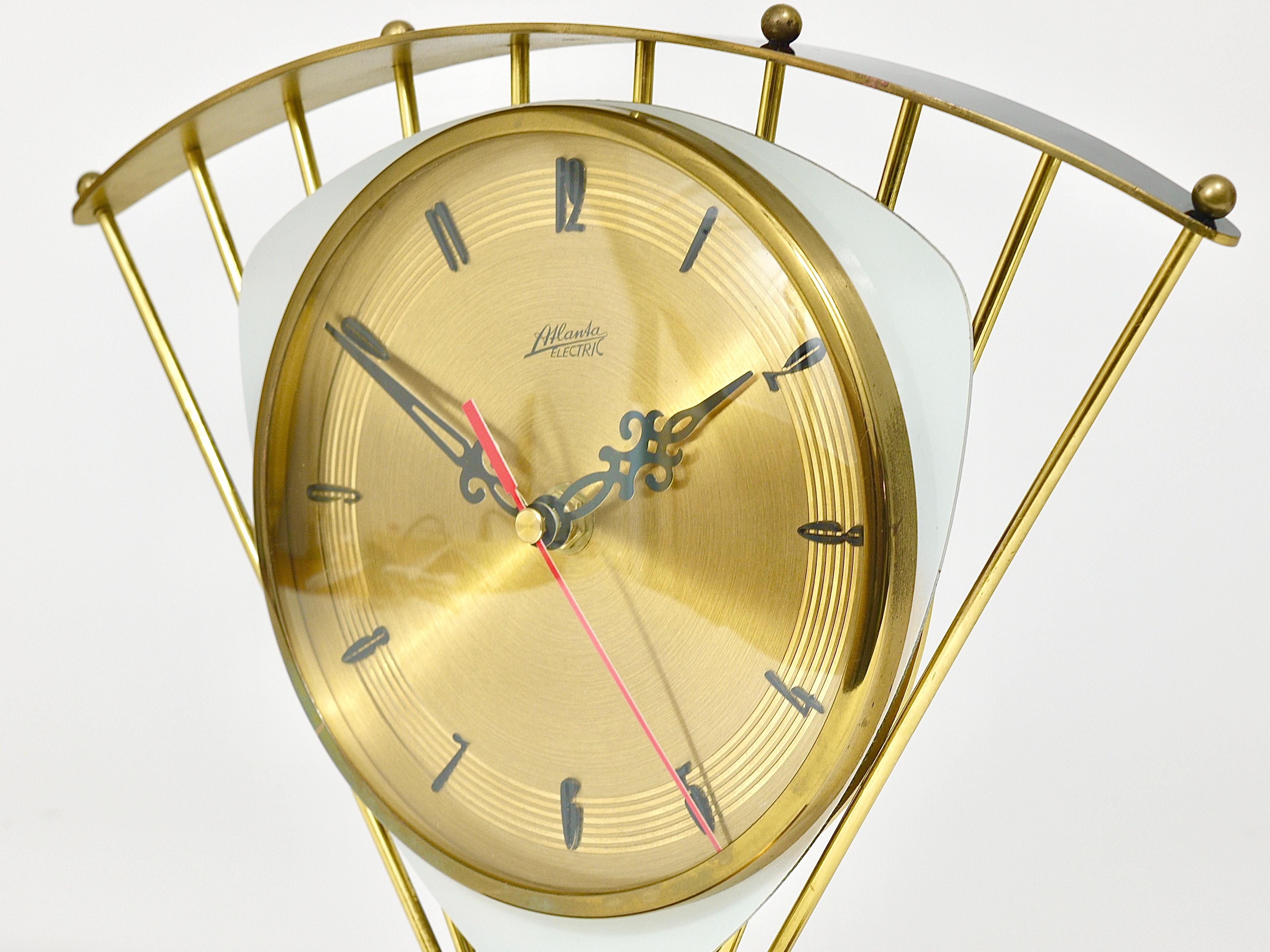 Atlanta Midcentury Atomic Age Sunburst Brass Table Desk Clock, Western Germany For Sale 2
