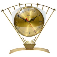 Atlanta Midcentury Atomic Age Sunburst Brass Table Desk Clock, Western Germany
