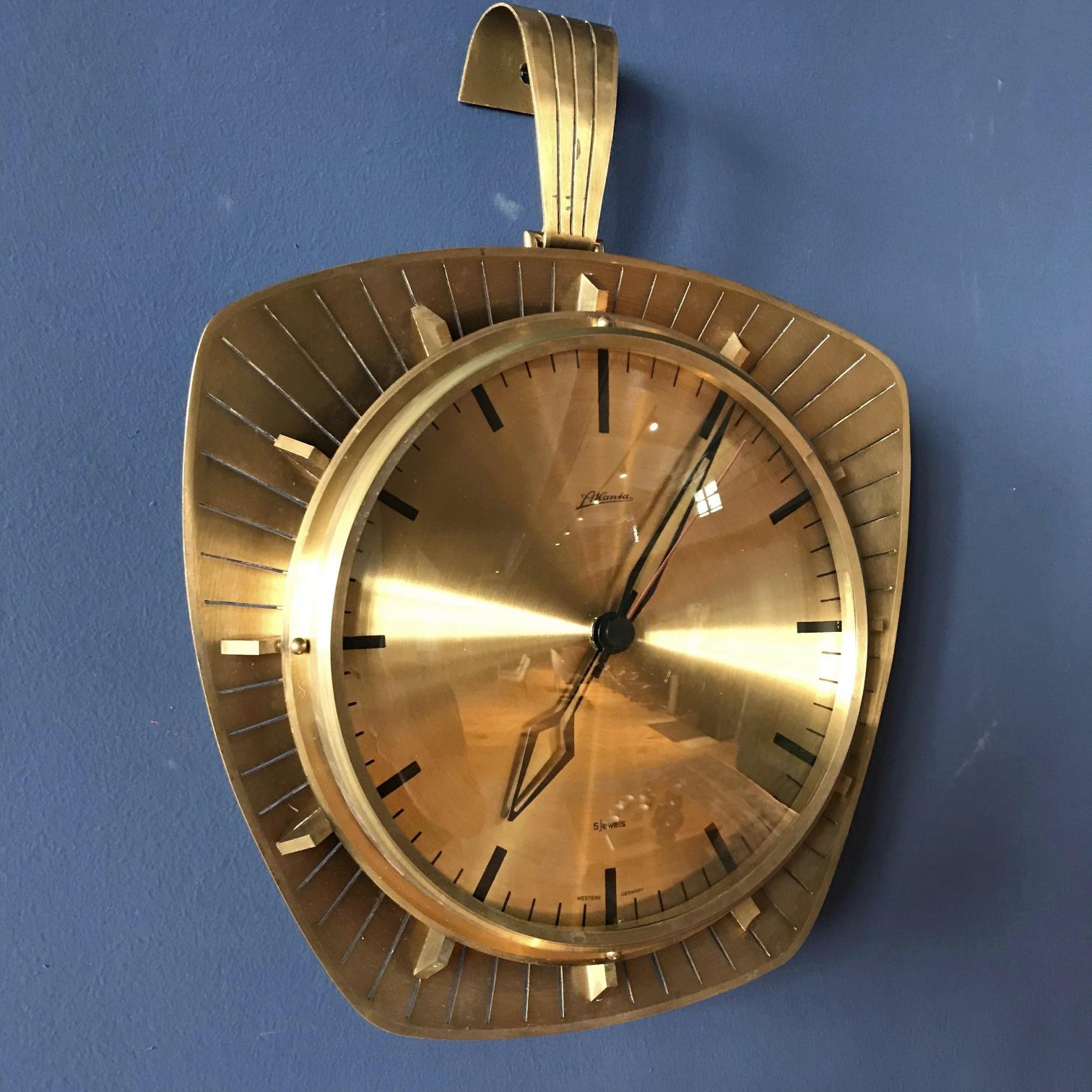Mid-Century Modern Atlanta Midcentury Brass Wall Clock, Germany, 1950s