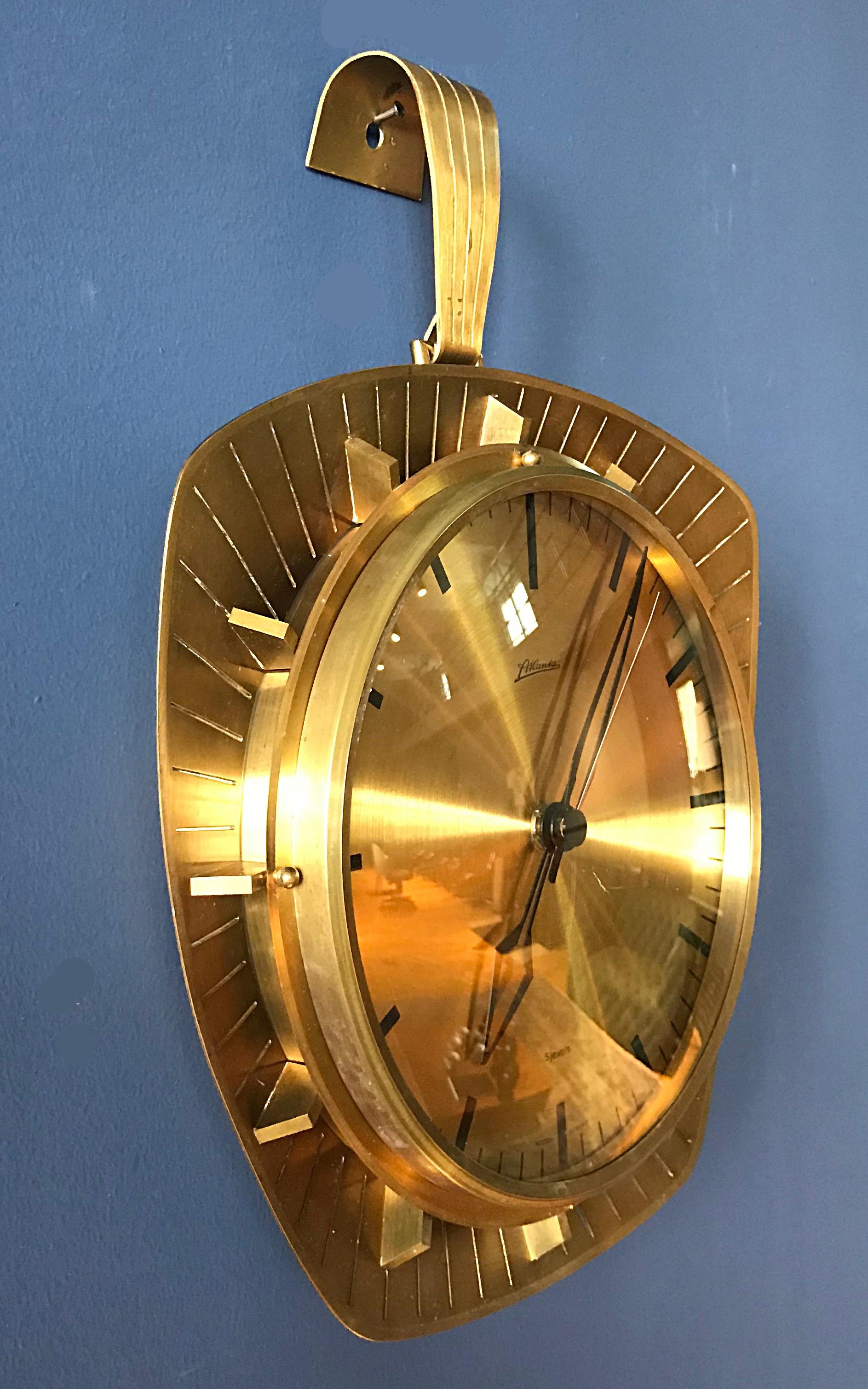 Metalwork Atlanta Midcentury Brass Wall Clock, Germany, 1950s