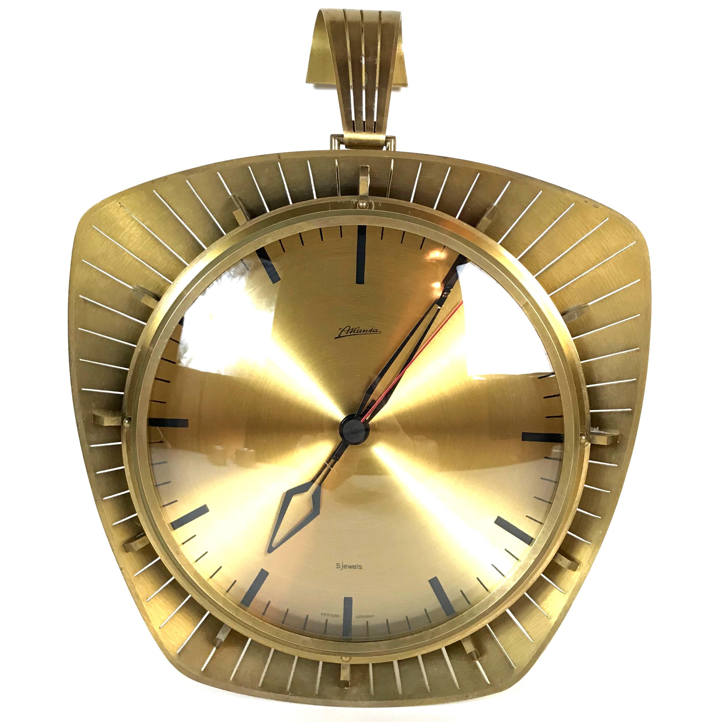 Atlanta Midcentury Brass Wall Clock, Germany, 1950s