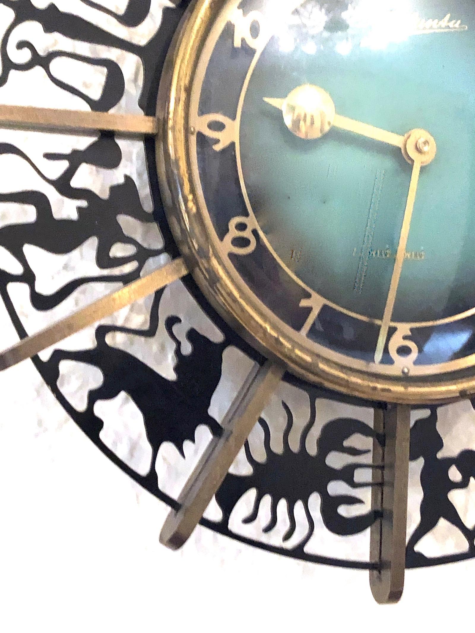 Horloge murale Atlanta Midcentury Zodiac en laiton:: Allemagne:: années 1950 Bon état à Nuernberg, DE