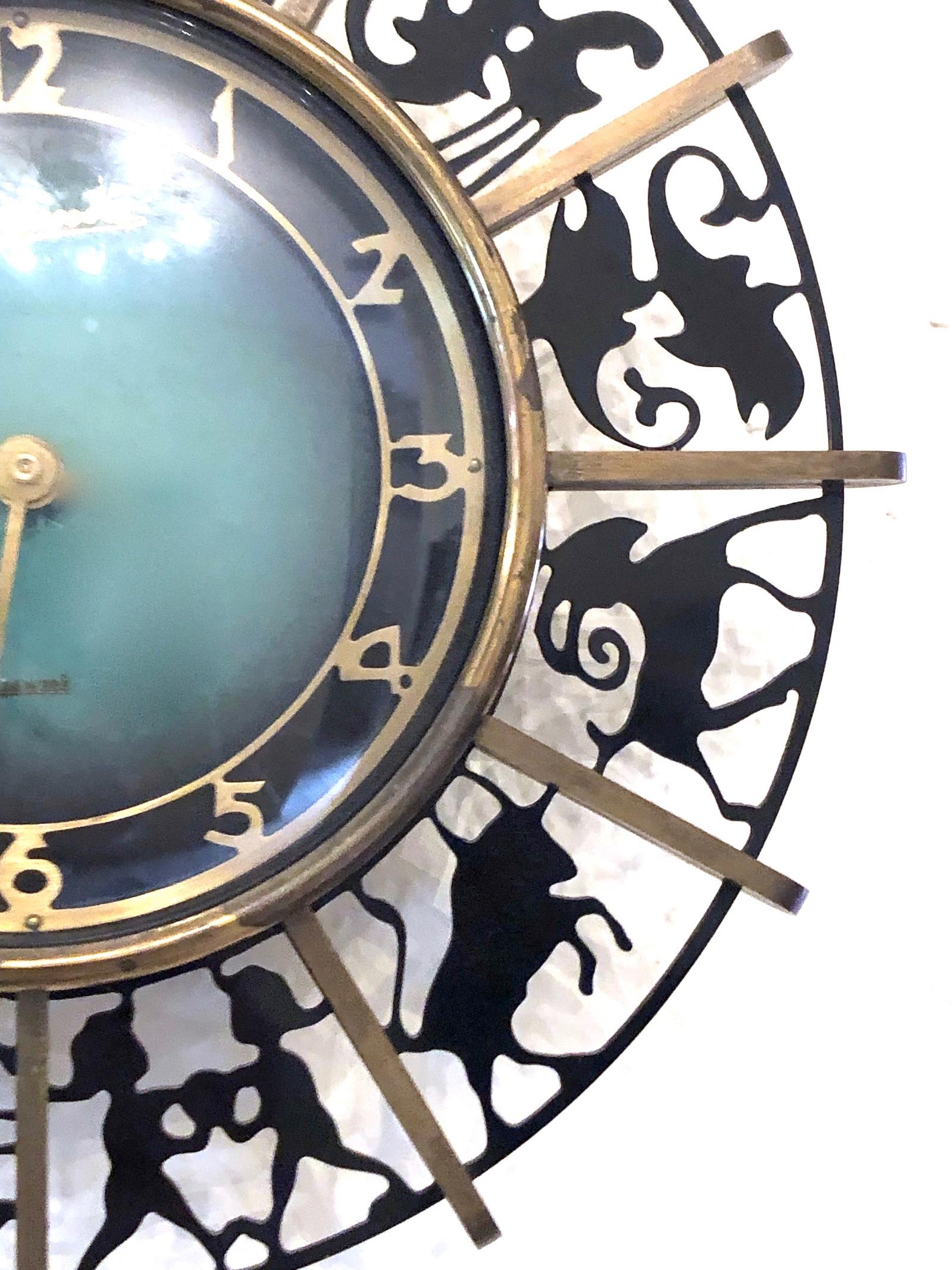 Milieu du XXe siècle Horloge murale Atlanta Midcentury Zodiac en laiton:: Allemagne:: années 1950