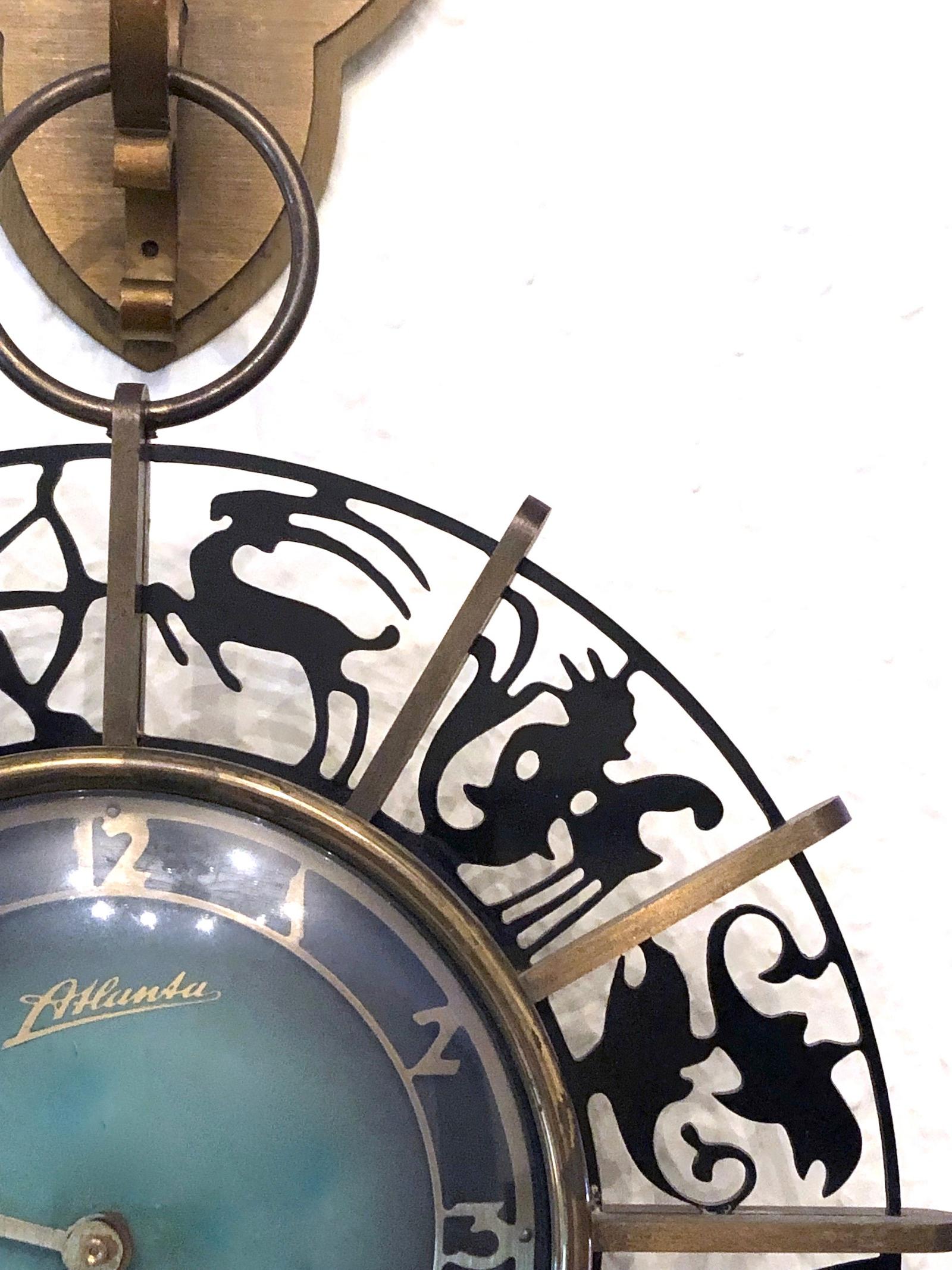 Laiton Horloge murale Atlanta Midcentury Zodiac en laiton:: Allemagne:: années 1950