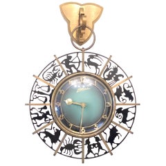 Used Atlanta Midcentury Zodiac Brass Wall Clock, Germany, 1950s