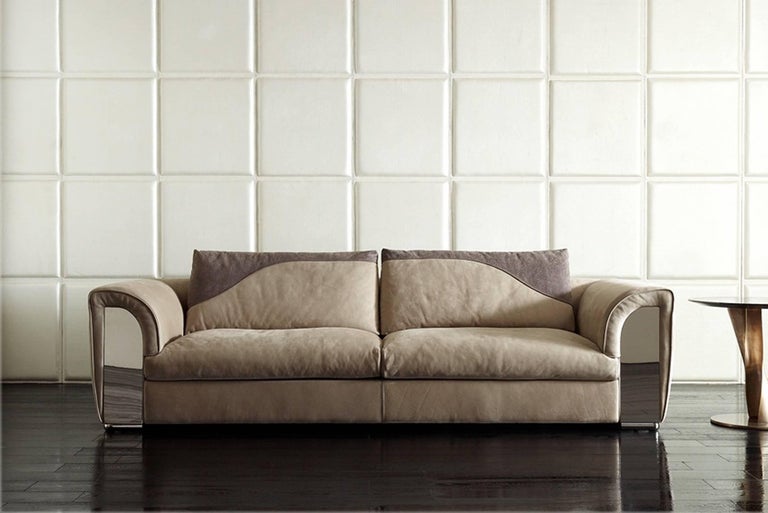 Atlanta Sofa with Leather and Shiny Steel Details For Sale at 1stDibs shiny leather sofa