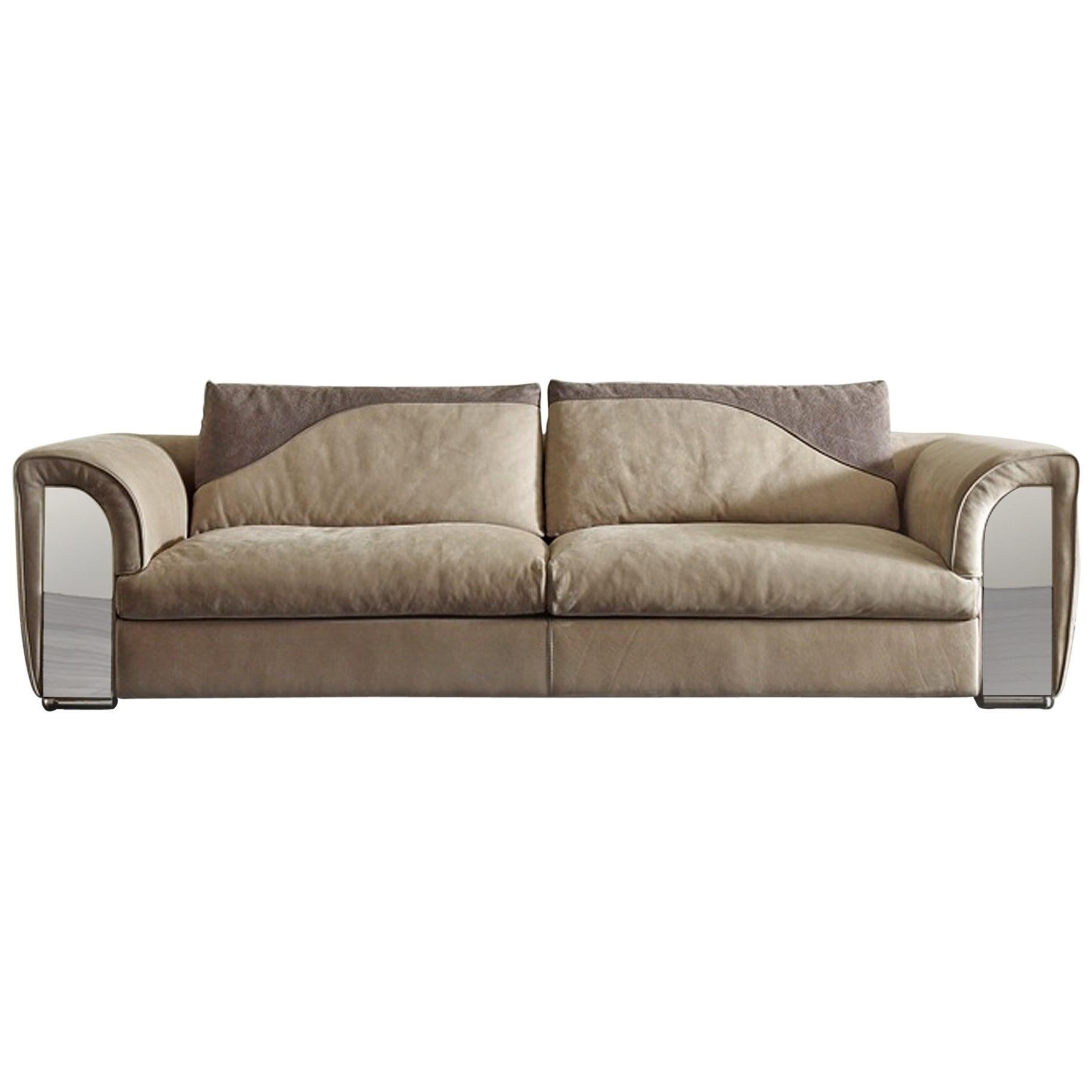 Atlanta Sofa with Leather and Shiny Steel Details For Sale