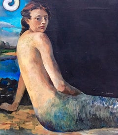 Atlantic Cafe Mermaid Chalkboard, Nantucket Hand-Painted by Thomas Deininger