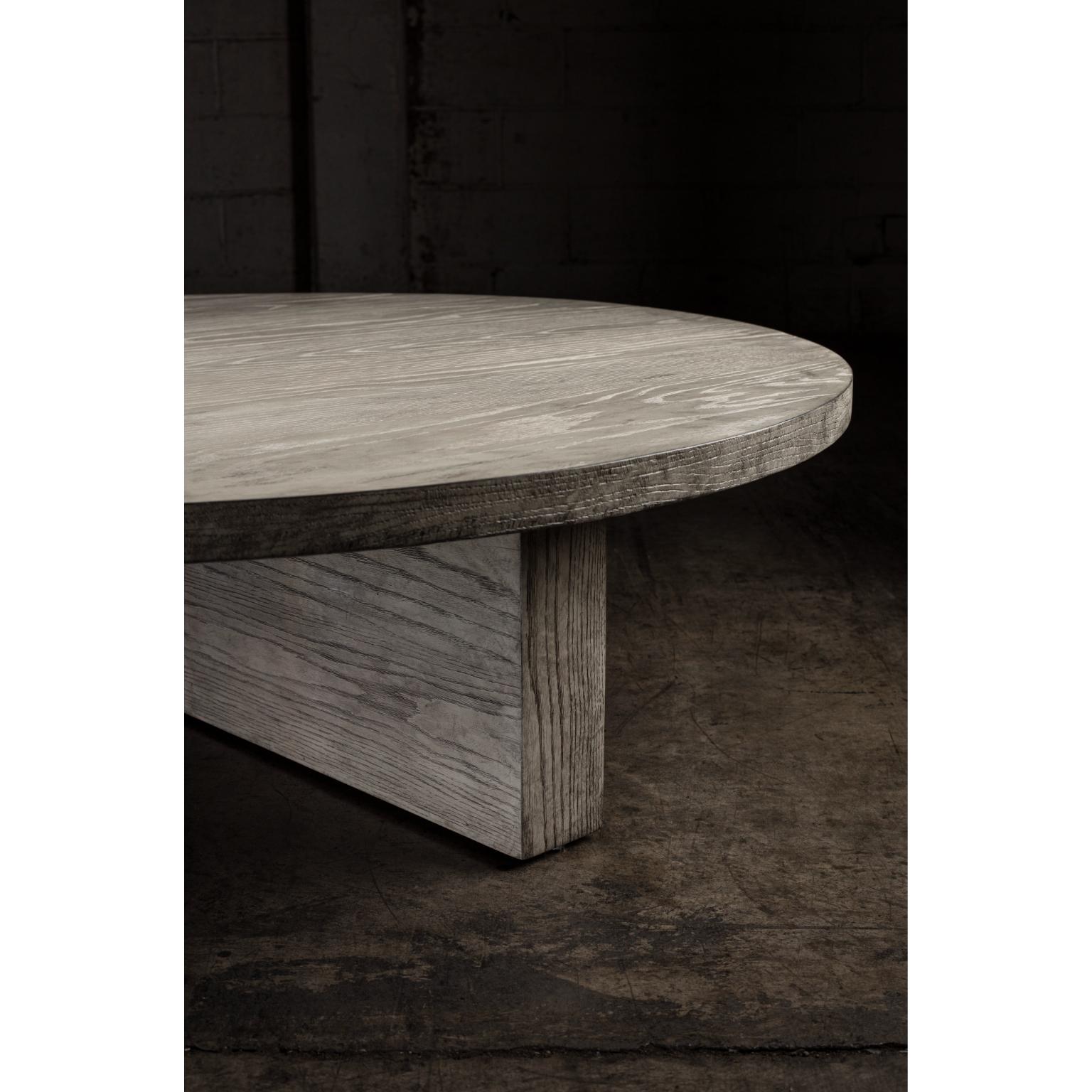 Modern Atlantic Round Coffee Table in Solid Washed Grey Oak by No Age Studio For Sale
