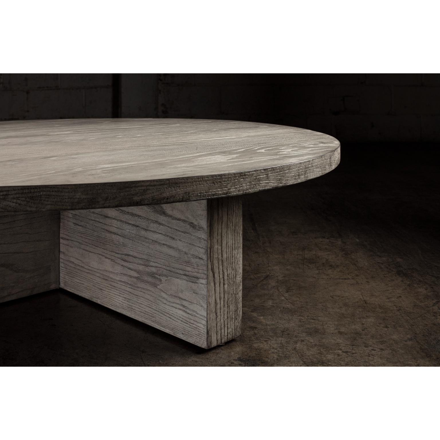 Mexican Atlantic Round Coffee Table in Solid Washed Grey Oak by No Age Studio For Sale