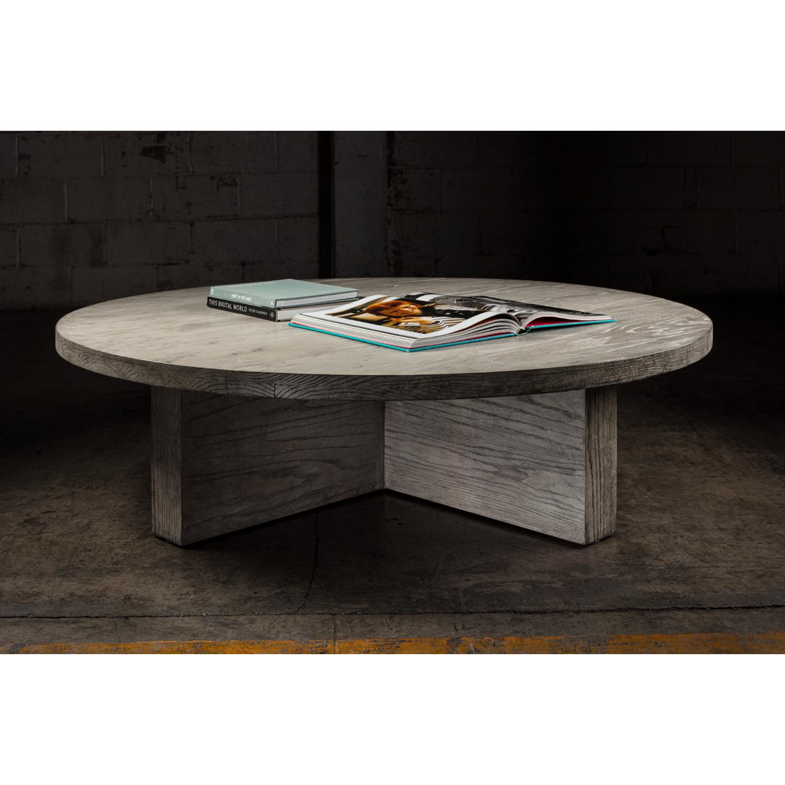 Contemporary Atlantic Round Coffee Table in Solid Washed Grey Oak by No Age Studio For Sale