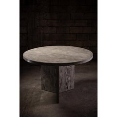 Atlantic Round Kitchen Table in Oak with a Ceruse Gray Finish by No Age Studio