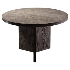 Atlantic Round Kitchen Table in Oak with a Ceruse Gray Finish by No Age Studio