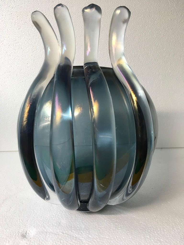 Unique Atlantico Contemporary Hand Blown Murano Glass Ocean Blue Vase by Ermes For Sale 4