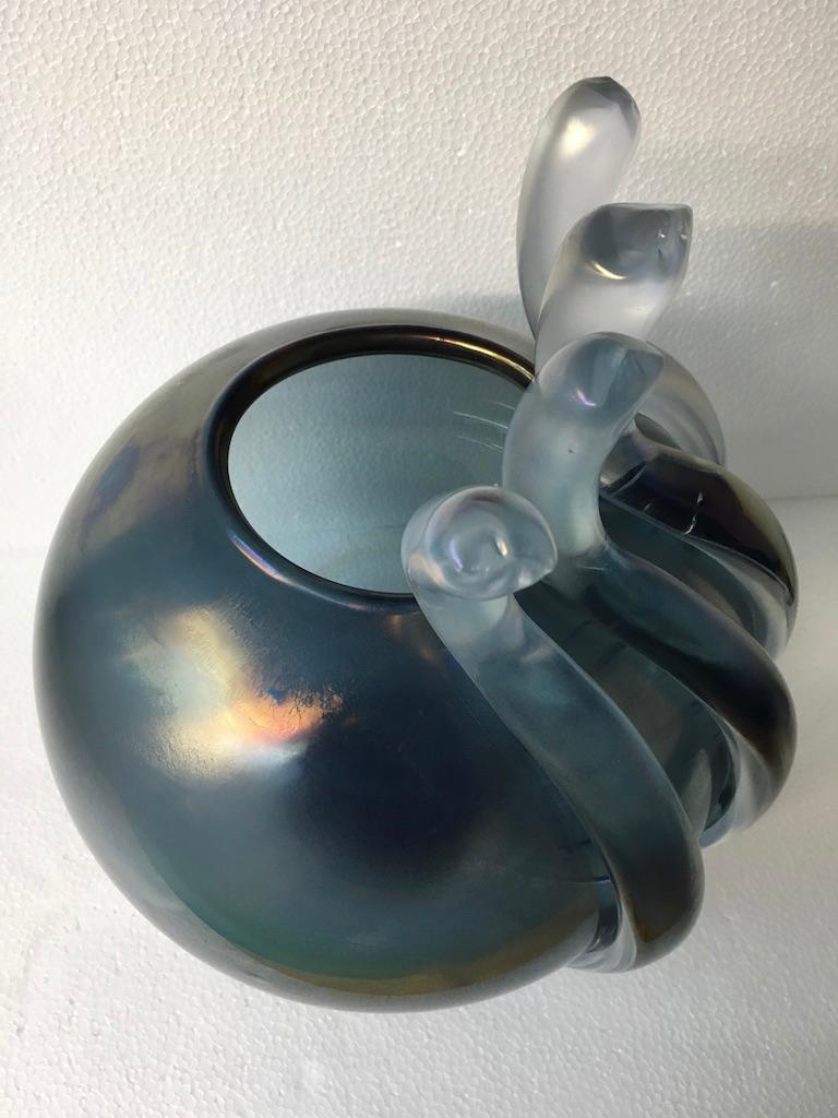 Unique Atlantico Contemporary Hand Blown Murano Glass Ocean Blue Vase by Ermes For Sale 6
