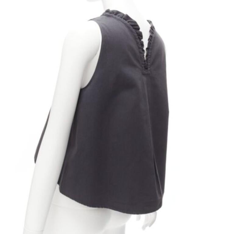 Black ATLANTIQUE ASCOLI charcoal grey ruffle collar dipped back boxy top US2 S For Sale