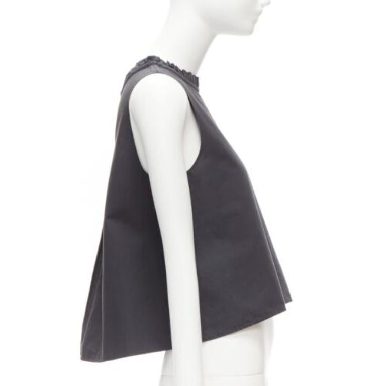 Women's ATLANTIQUE ASCOLI charcoal grey ruffle collar dipped back boxy top US2 S For Sale