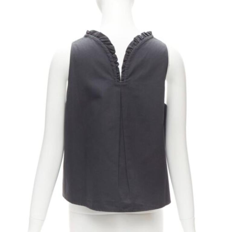 ATLANTIQUE ASCOLI charcoal grey ruffle collar dipped back boxy top US2 S For Sale 1