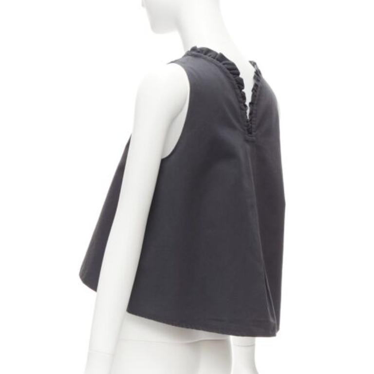 ATLANTIQUE ASCOLI charcoal grey ruffle collar dipped back boxy top US2 S For Sale 2