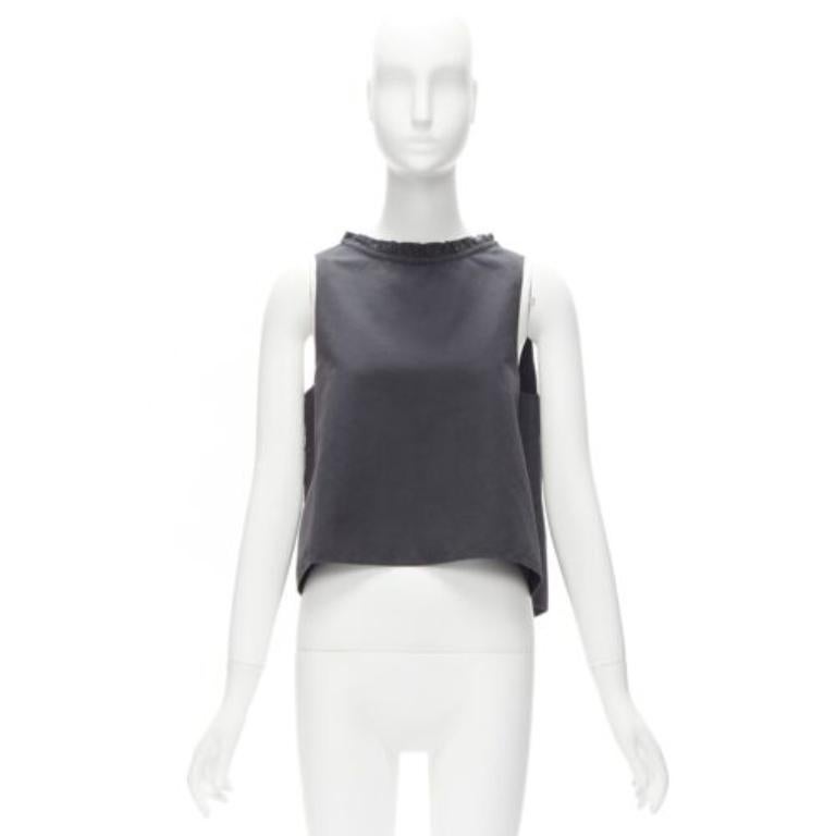 ATLANTIQUE ASCOLI charcoal grey ruffle collar dipped back boxy top US2 S For Sale 5
