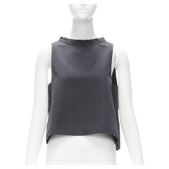 ATLANTIQUE ASCOLI charcoal grey ruffle collar dipped back boxy top US2 S