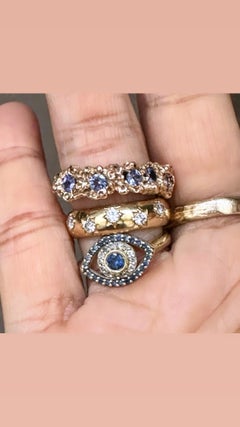 Blue Tanzanite Coral style Ring Band in Gold one of a kind in stock