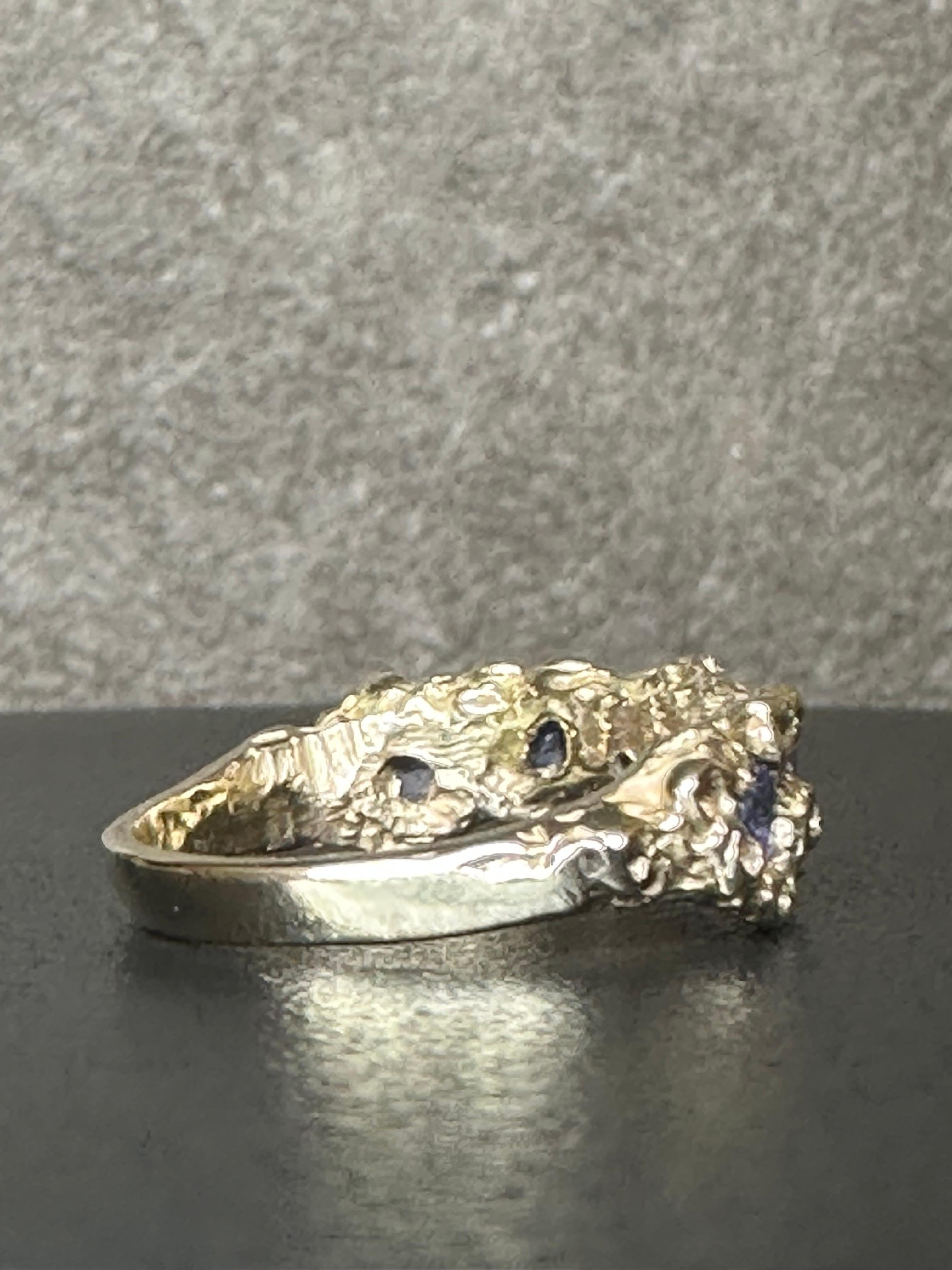 Women's Blue Tanzanite Coral style Ring Band in Gold one of a kind in stock  For Sale
