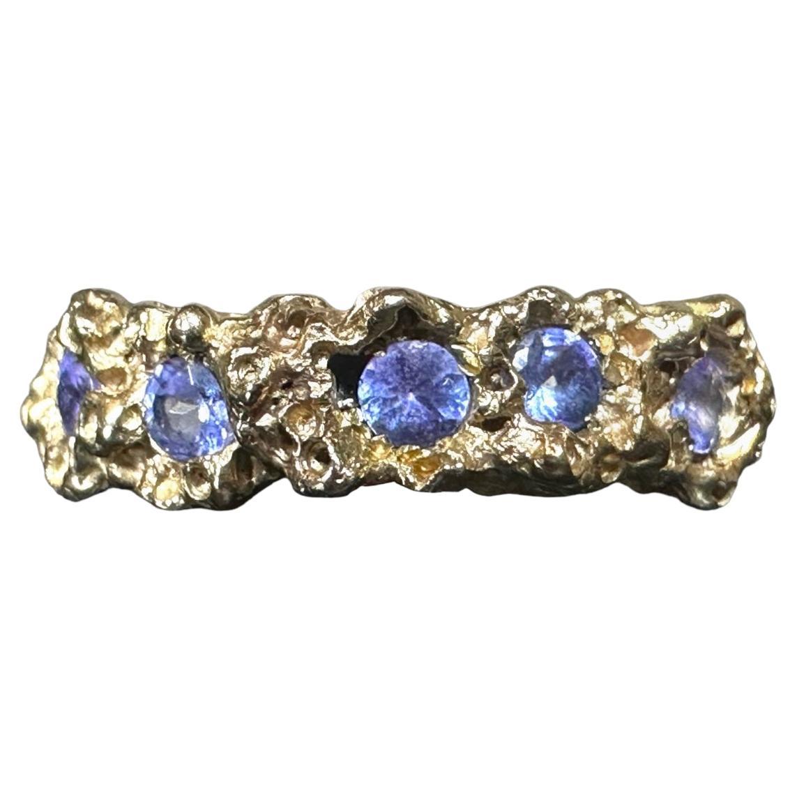 Blue Tanzanite Coral style Ring Band in Gold one of a kind in stock  For Sale