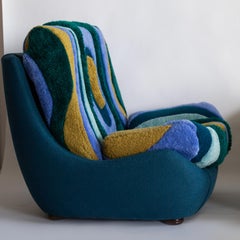 Atlantis Big Armchair by Vintola Studio in Green/Blue, Hand-tufted Wool Chair