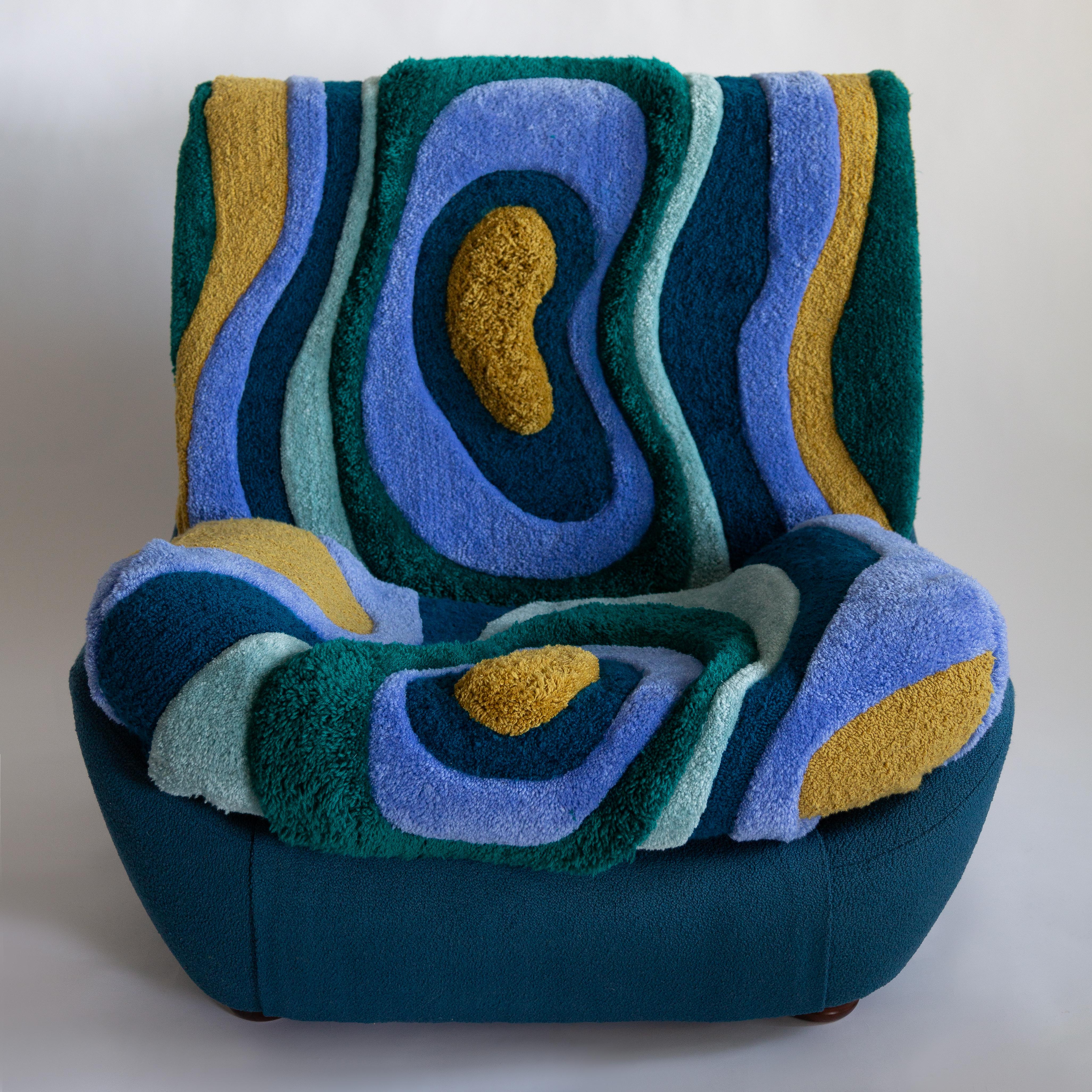 Polish Atlantis Big Armchair by Vintola Studio in Green/Blue, Hand-tufted Wool Chair For Sale