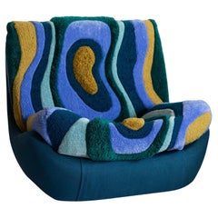 Atlantis Big Armchair by Vintola Studio in Green/Blue, Hand-tufted Wool Chair