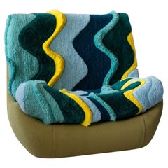 Atlantis Big Armchair by Vintola Studio in Green/Yellow, Hand-tufted Wool Chair