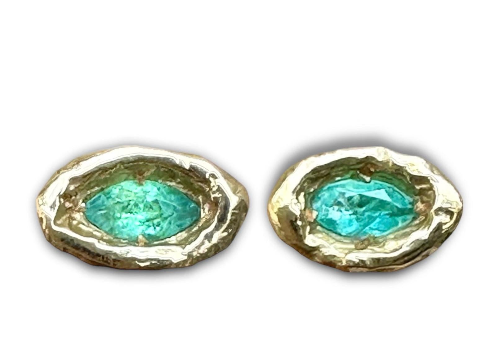 Atlantis Brazilian Paraiba Tourmaline Marquise Studs in Gold in stock 5