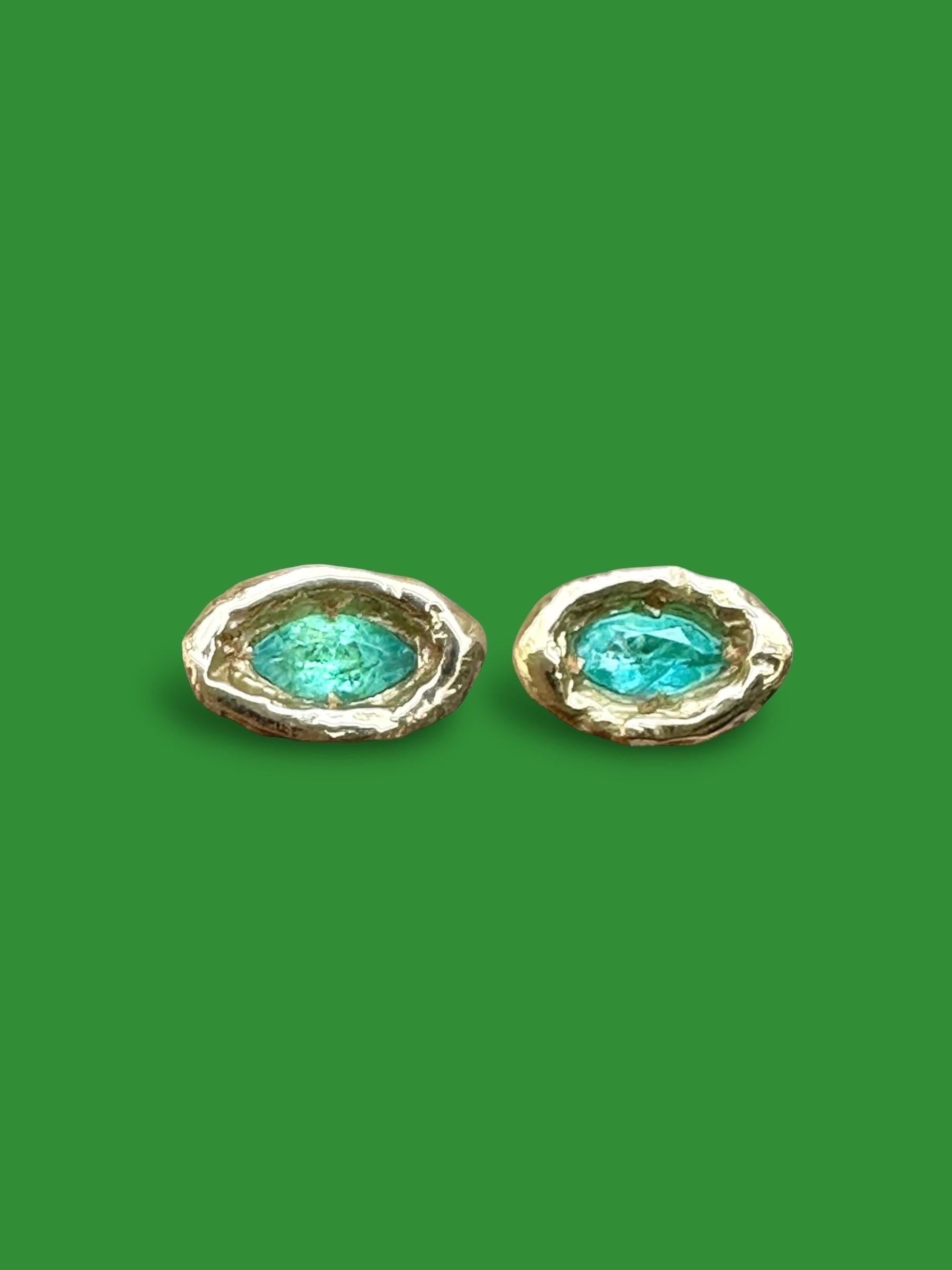 Marquise Cut Atlantis Brazilian Paraiba Tourmaline Marquise Studs in Gold in stock