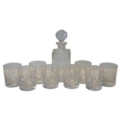Atlantis Crystal Miguel Whiskey Bar Liquor Decanter & 8 Lowball Glasses Set