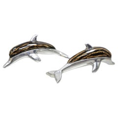 Atlantis Paradise Island Metal & Faux Tortoiseshell 8" Dolphin Sculpture - Pair